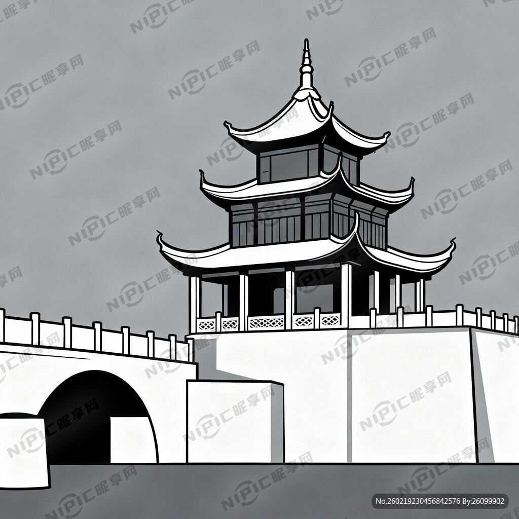 侧面贵阳甲秀楼线条矢量图