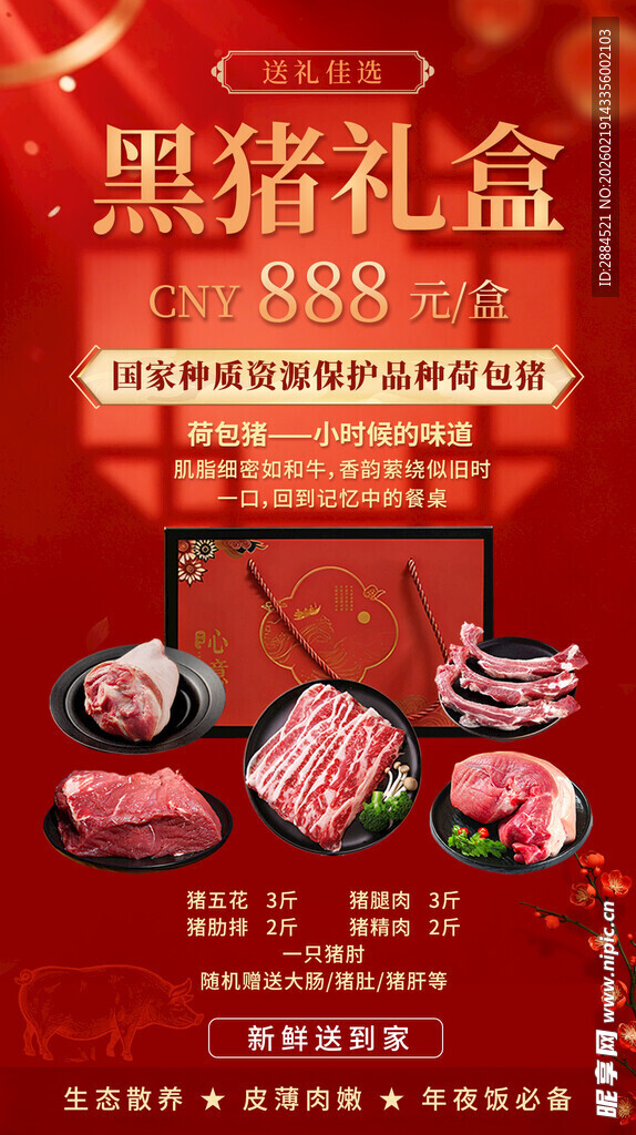 黑猪礼盒特惠促销 红色 海报 