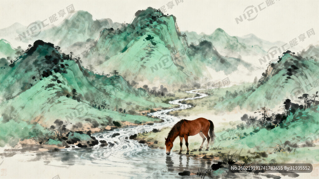 河水  山  小溪   战马