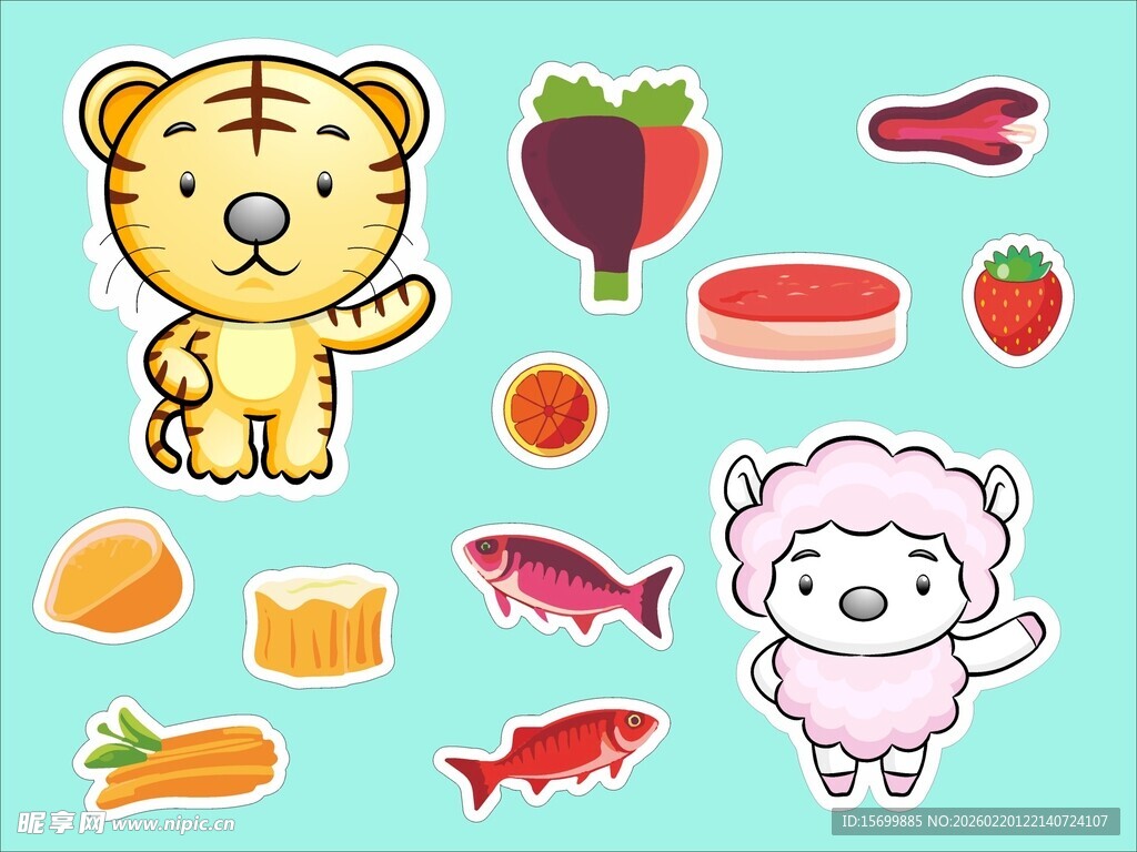 可爱动物与食物卡通图案