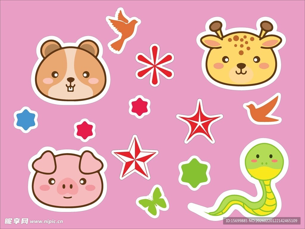 可爱动物卡通贴纸图案