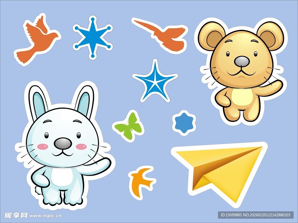 可爱卡通动物与折纸元素