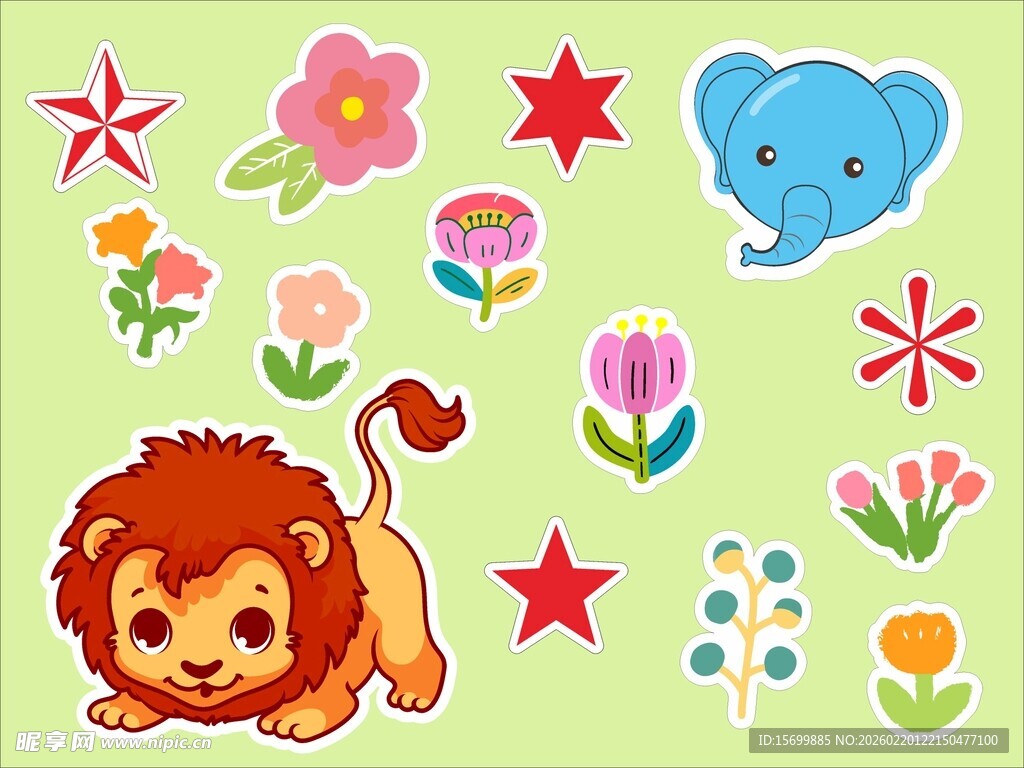 可爱动物花卉卡通贴纸
