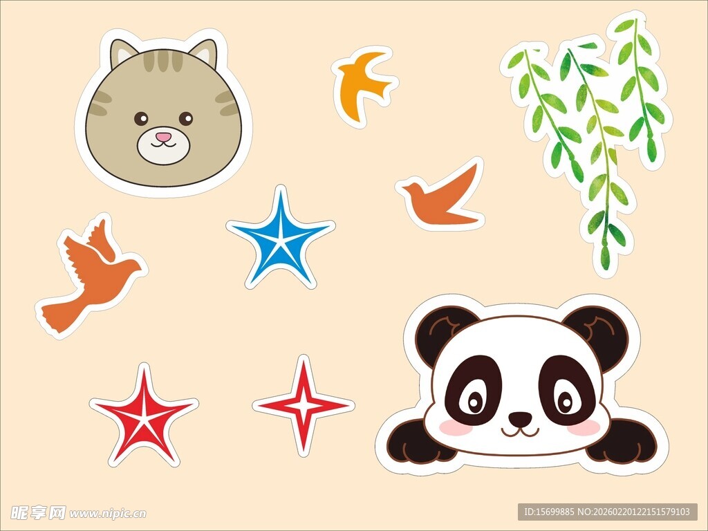 可爱动物与装饰元素图案