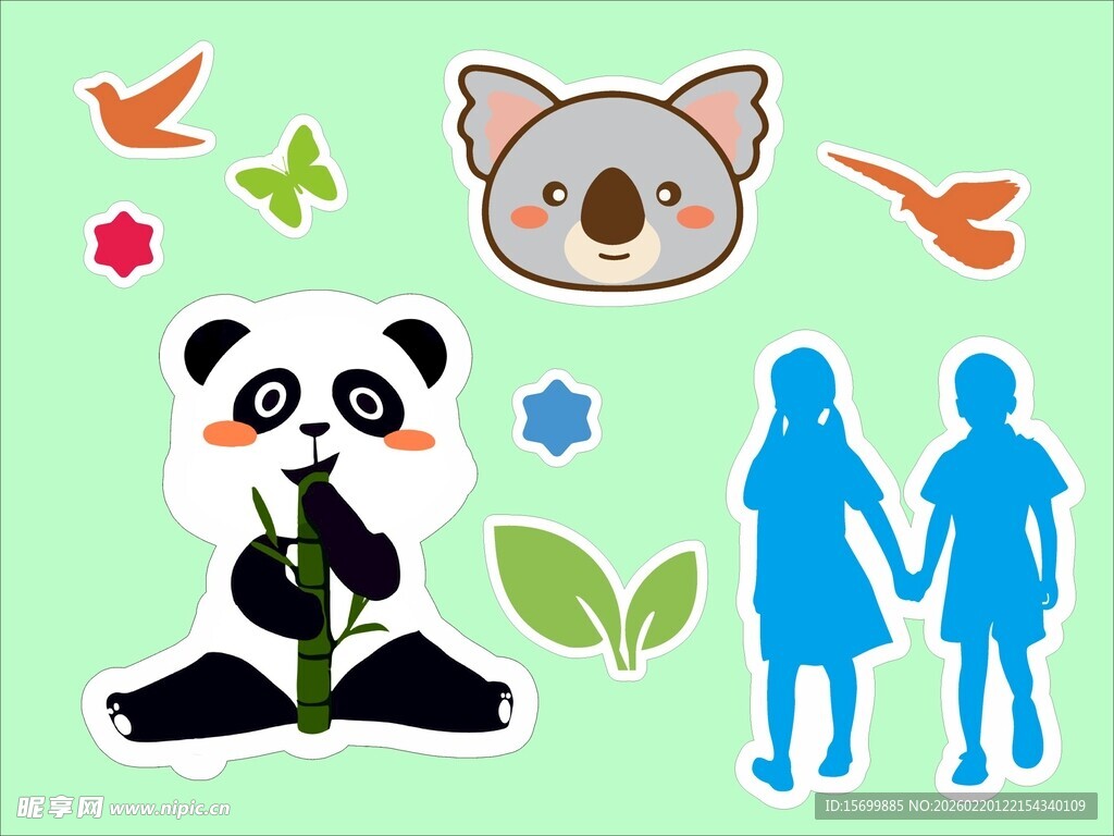 可爱动物与人物剪影图案