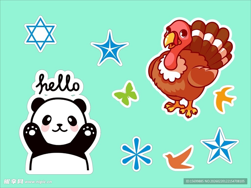 熊猫火鸡等卡通元素图案