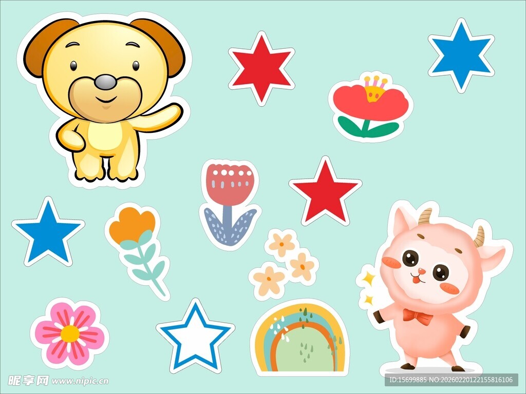 可爱卡通动物与装饰元素