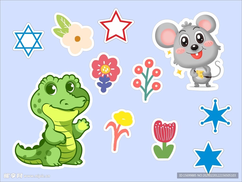 可爱卡通动物与装饰图案