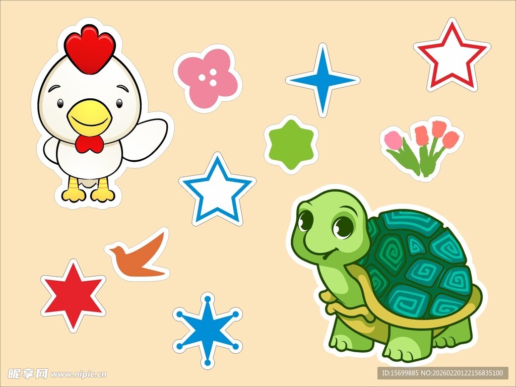 可爱动物与多彩装饰图案