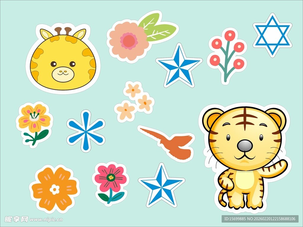可爱动物花卉卡通贴纸