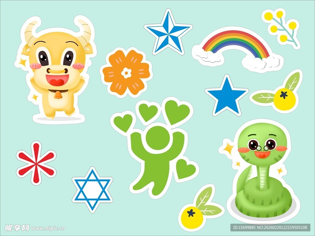 可爱卡通动物与符号图案