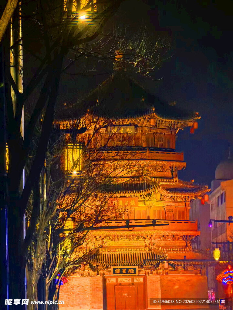 古城楼夜景繁华灯火