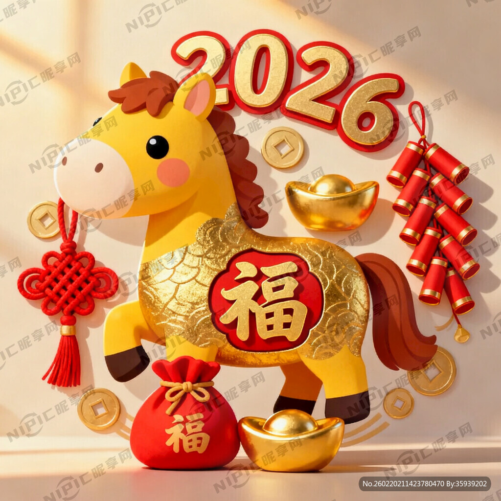 生肖卡通马与福字合体