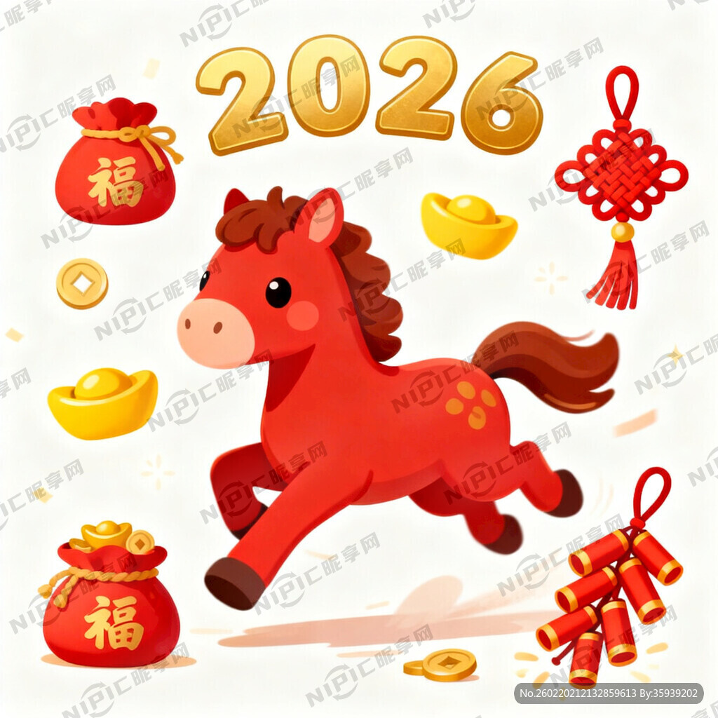 可爱的奔跑生肖卡通马