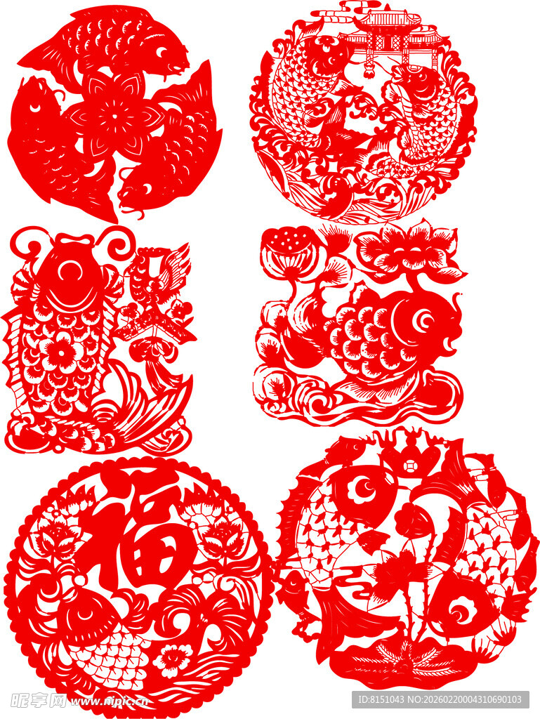 传统红色剪纸艺术图案