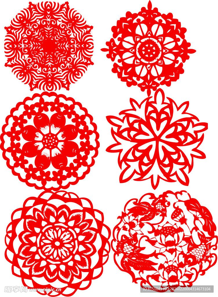 精美红色剪纸雪花图案