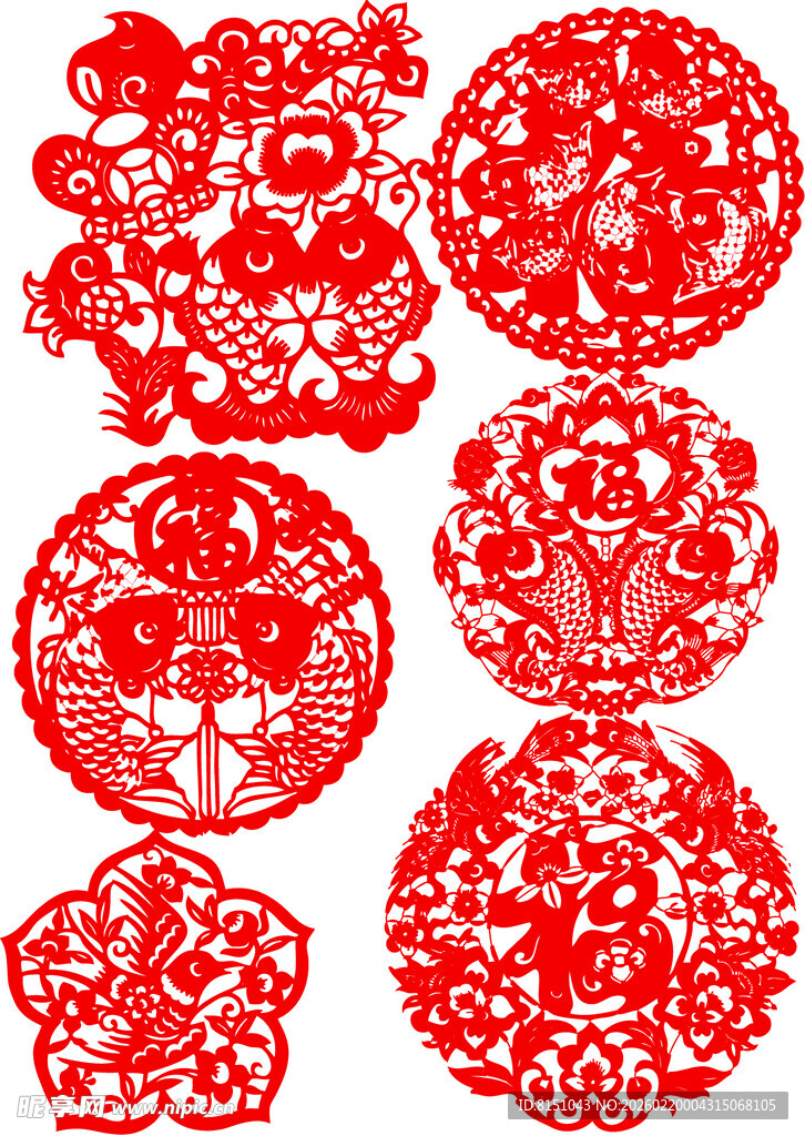 传统红色剪纸艺术图案