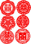 喜庆红色双喜字剪纸图案