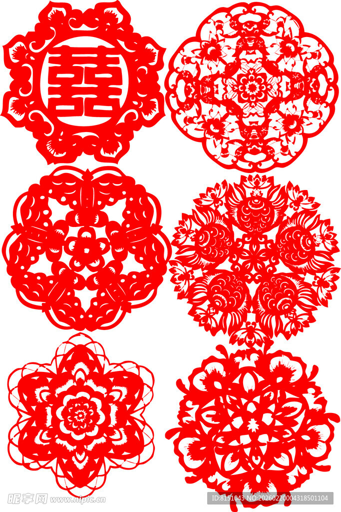 传统红色剪纸图案集合
