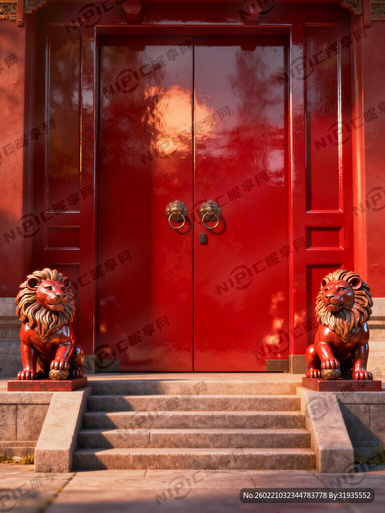 大红色的  大门  台阶  