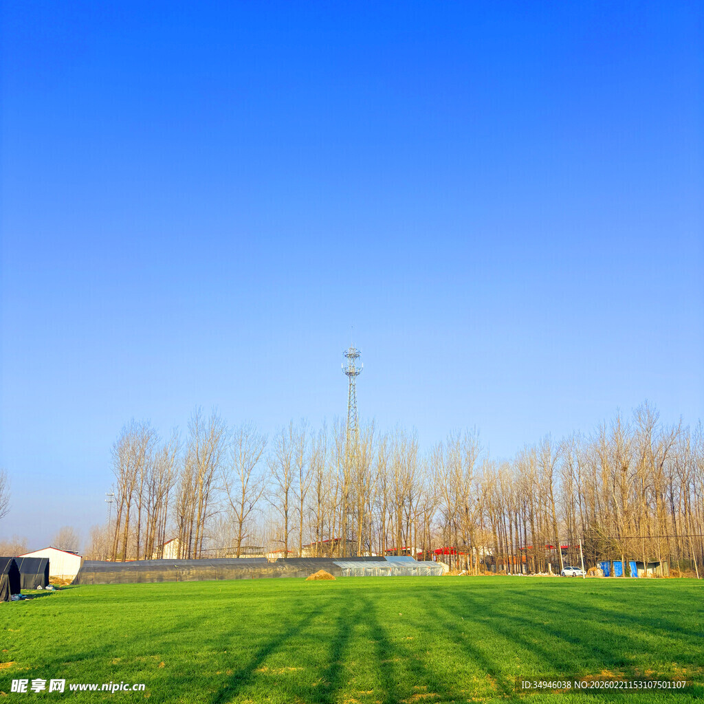蓝天绿地间的户外开阔场景
