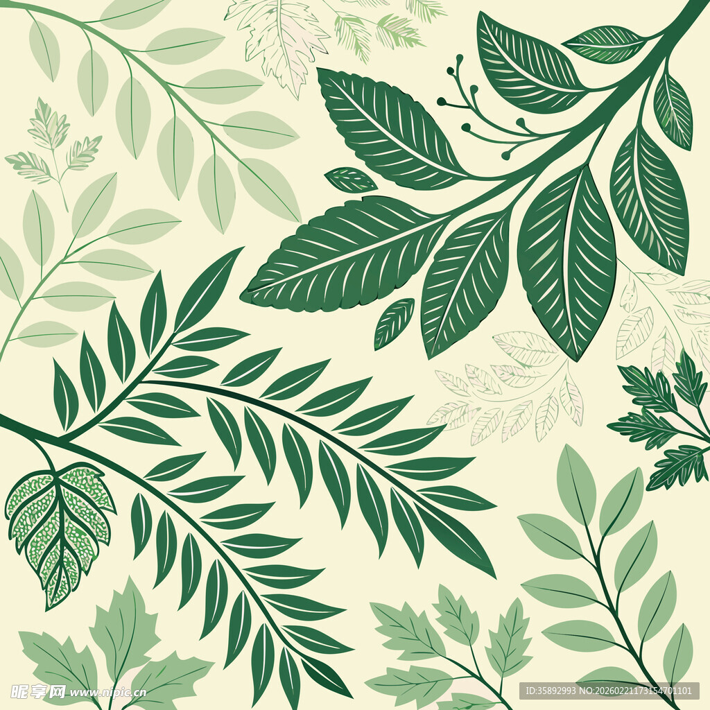 清新绿叶植物花纹