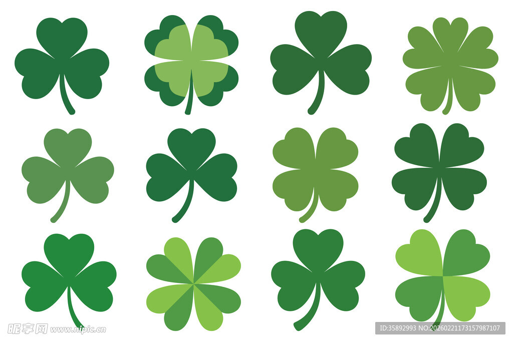 一组绿色三叶草图案