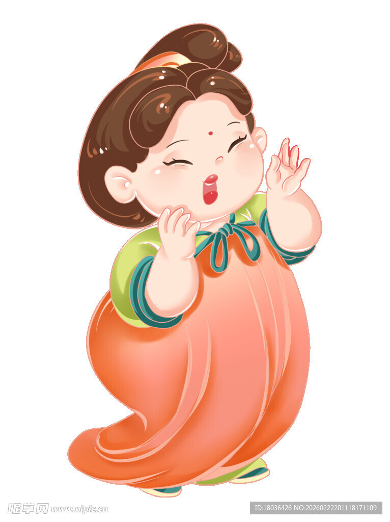 唐朝仕女形象欢乐可爱手绘插画