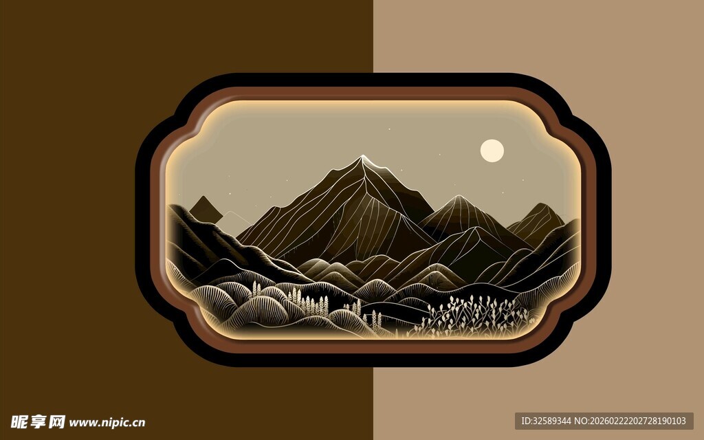 中式山水边框装饰图案