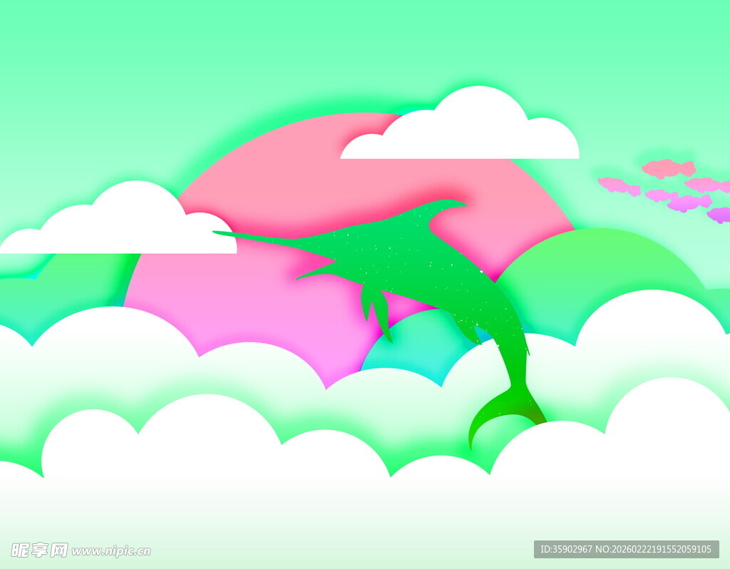 云端跳跃的梦幻海豚