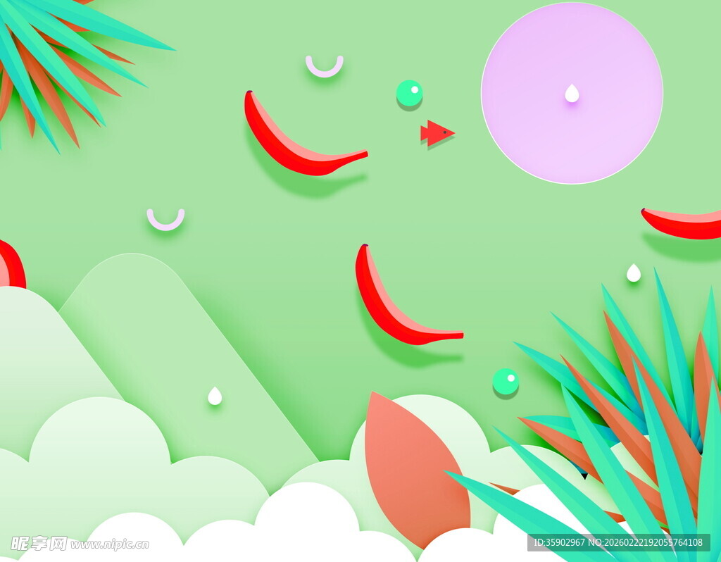 夏日清新水果风景插画