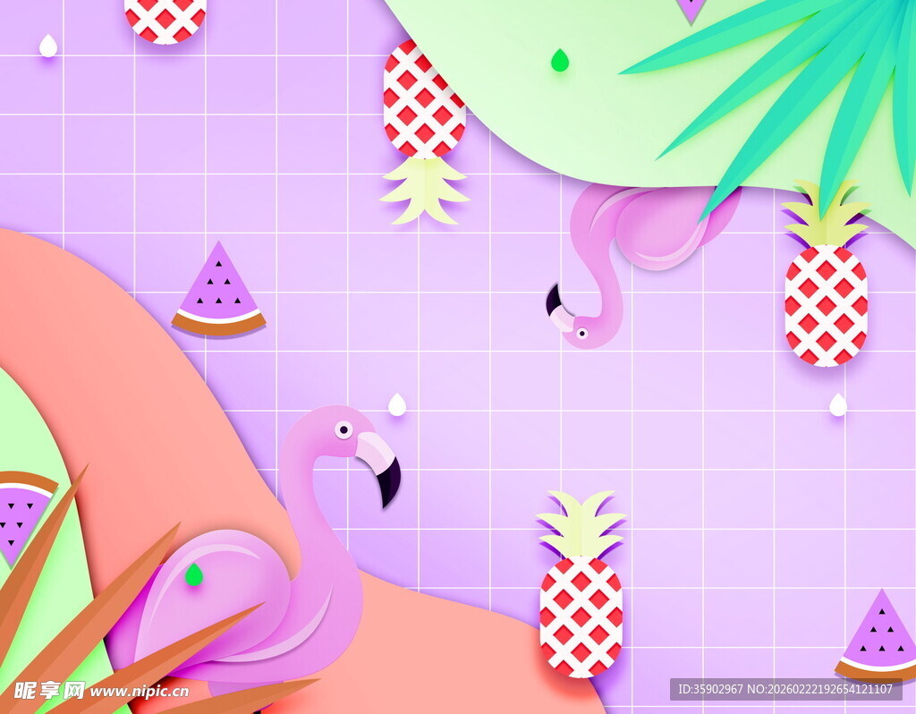 夏日火烈鸟主题装饰元素