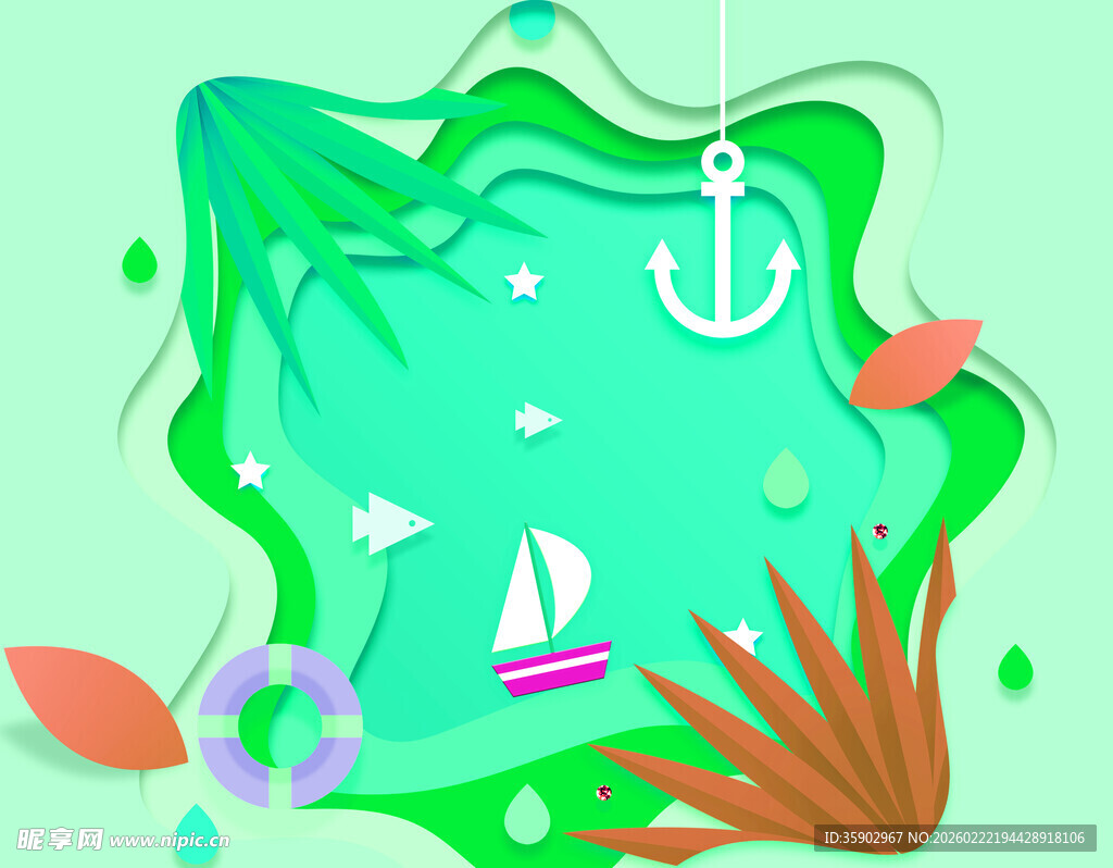 海洋主题插画清新航海风