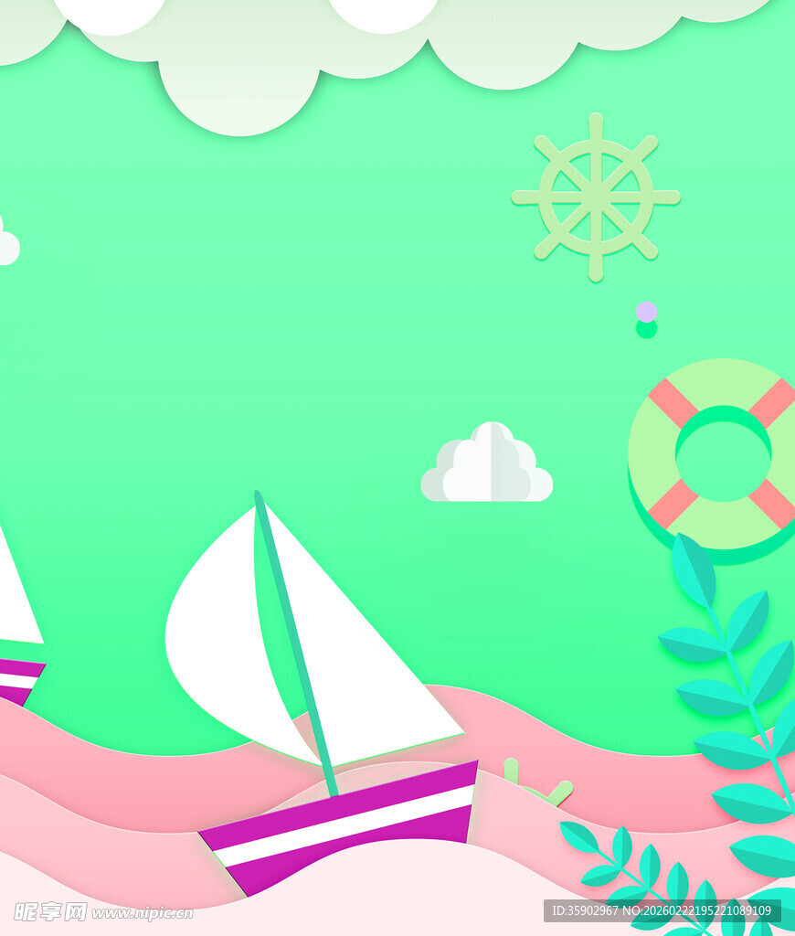 夏日海上帆船清新插画