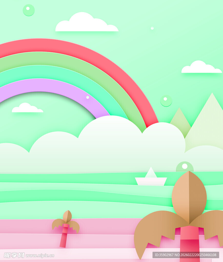 彩虹下的梦幻童趣风景