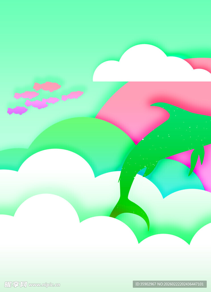 梦幻云端的奇幻绿色生物