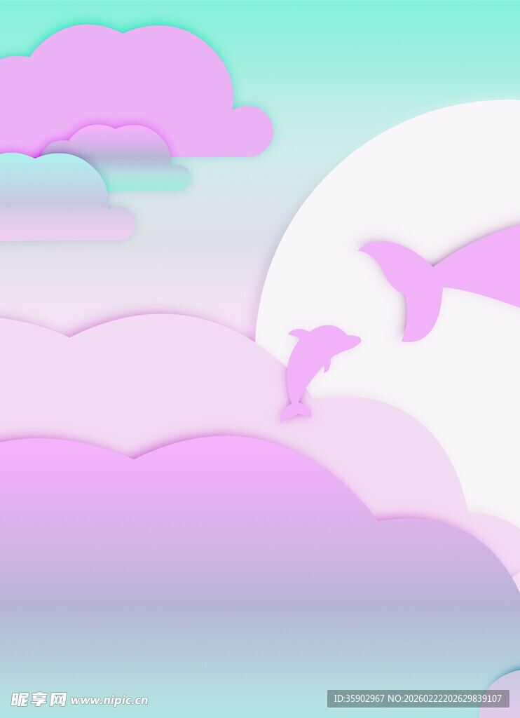 梦幻天空中的飞鸟与云彩