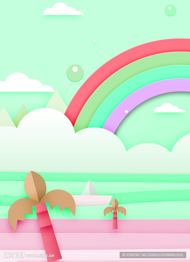 梦幻彩虹下的海滨风景