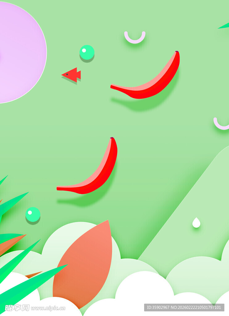 清新绿植与红色元素画面