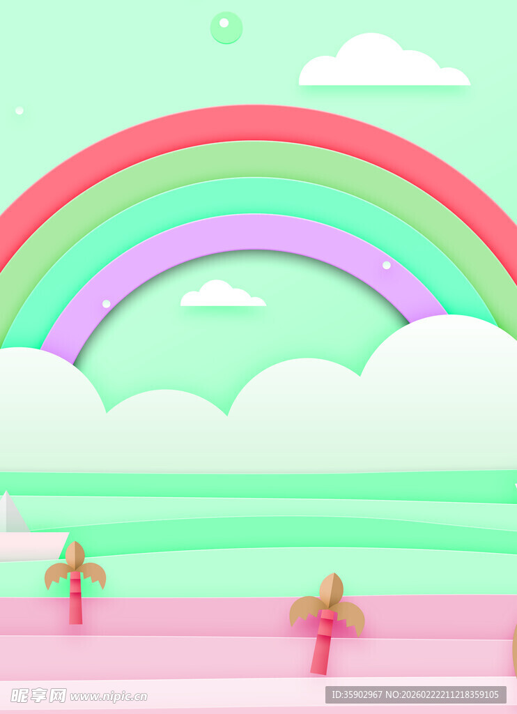 梦幻彩虹下的清新风景