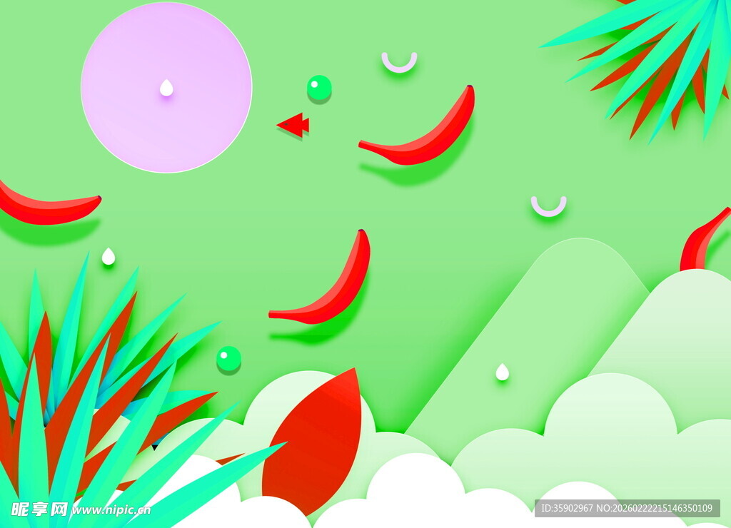 夏日清凉水果绿植插画