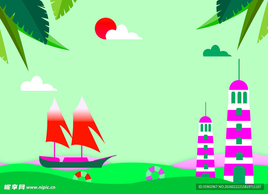 海边城堡与帆船的梦幻景