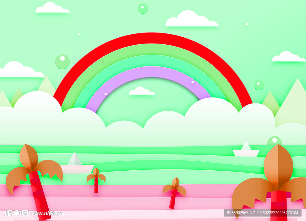 彩虹下的梦幻海滨风光