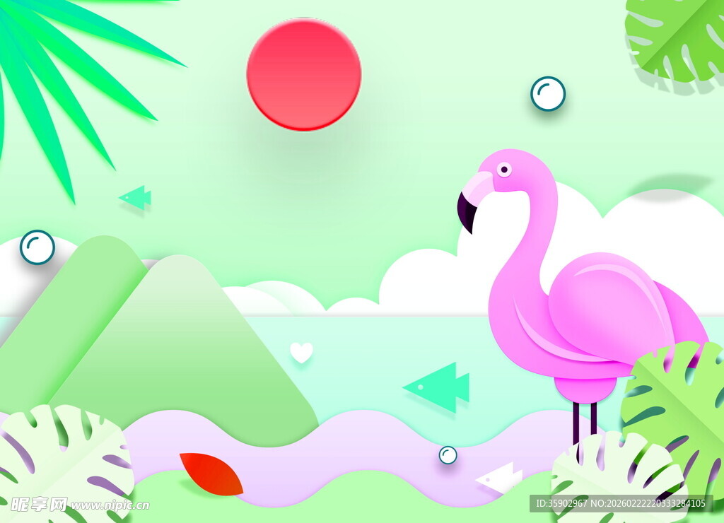 夏日火烈鸟的梦幻自然景