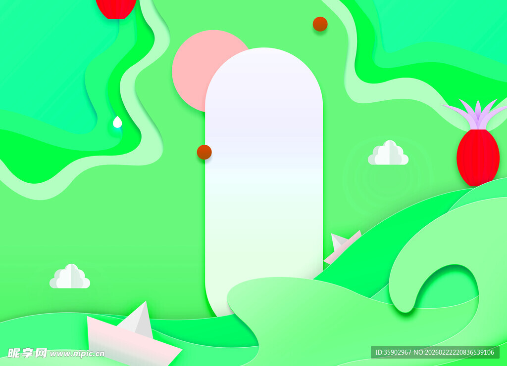 梦幻绿色场景中的空白界面