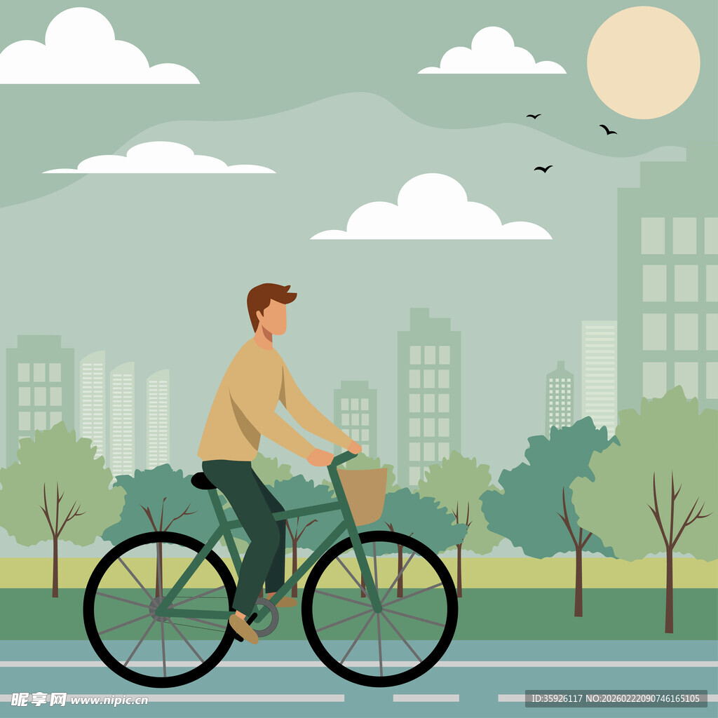 城市骑行插画