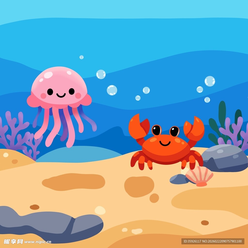 海底水母与螃蟹