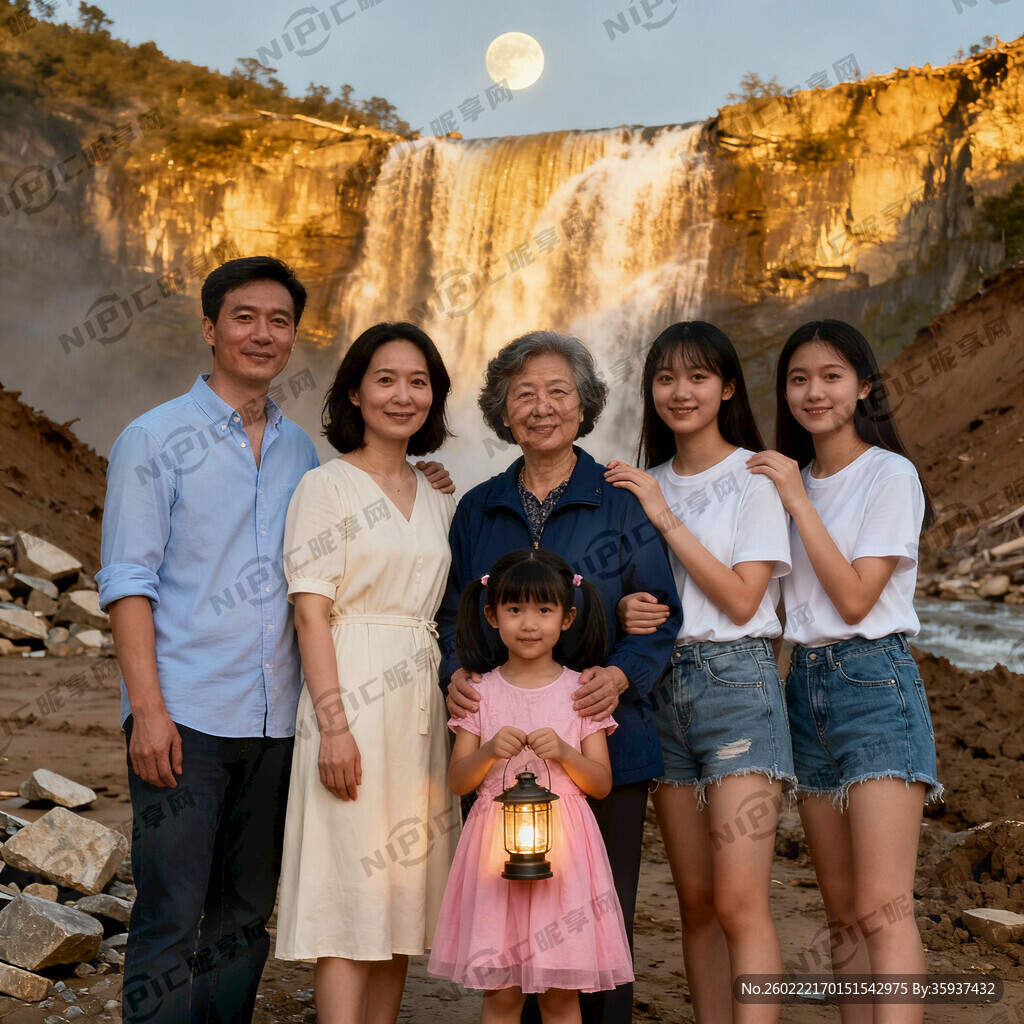 中秋 六人在瀑布前合影