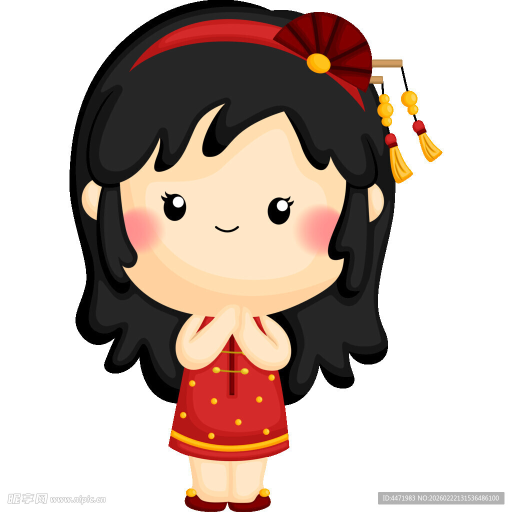 可爱中式装扮卡通小女孩