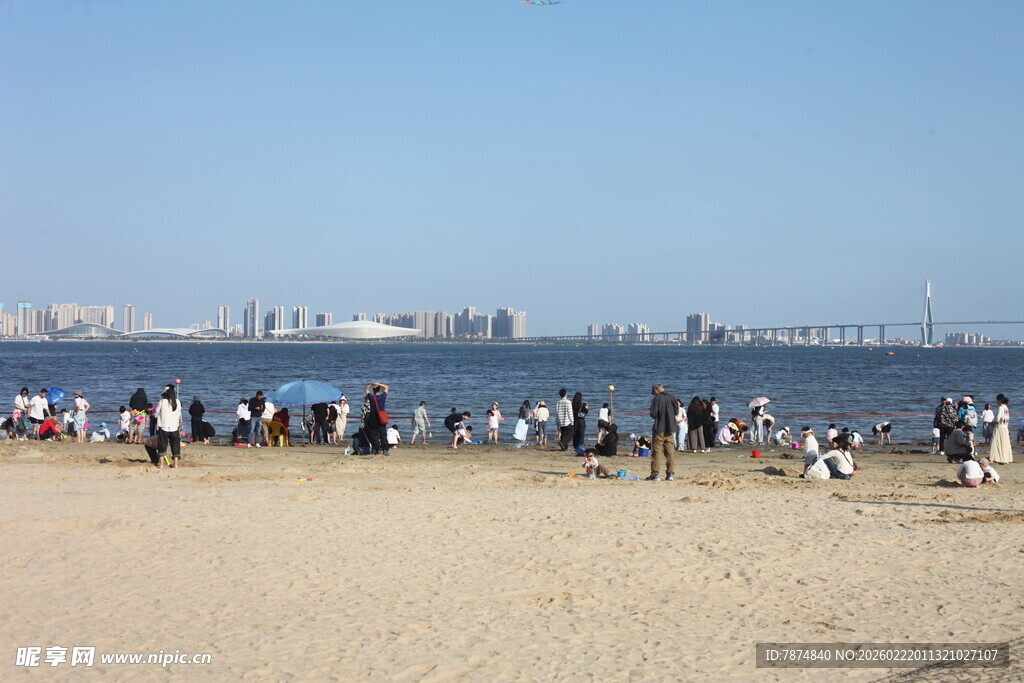 热闹的海滨沙滩场景